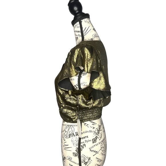 Lost + Wander (S) Heart of Gold Top - Button Front Flutter Sleeve Deep V Cropped - Picture 4 of 12